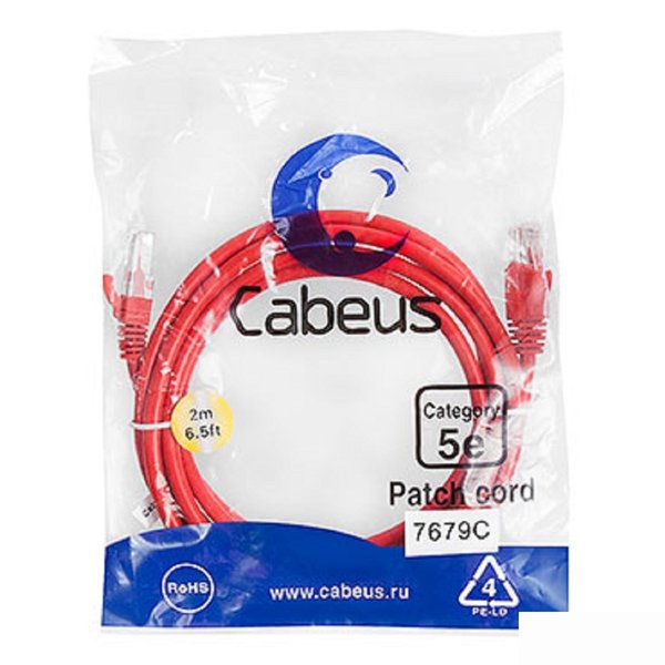 Cabeus PC-UTP-RJ45-Cat.5e-2m-RD-LSZH Патч-корд U/UTP, категория 5е, 2xRJ45/8p8c, неэкранированный, красный, LSZH, 2м