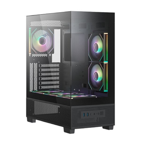 XASTRA Корпус Q500 3ARGB-C10 Black E-ATX/Aquarium/Screewless/ 3x120mm ARGB PWM FM fans/Argb+PWM HUB 10port/ Q500-3FM12A-C10
