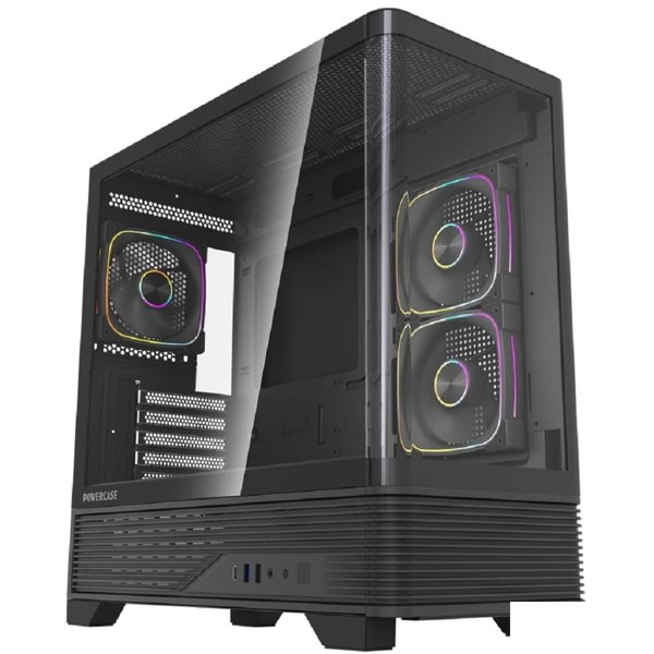 Powercase Корпус Vision Micro M6B, Curved Glass, Type-C, 3x 120mm ARGB PWM Fan, чёрный, mATX  (CVMM6B-A3)