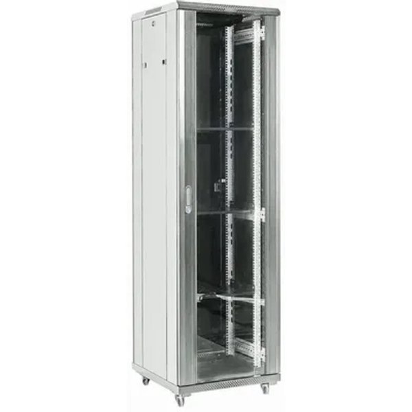 Rexant (04-4268-211) Шкаф телекоммуникационный напольный 42U 600х800мм пер.дв.стекл металл 2 бок.пан. направл.под винты 800кг серый 230град. IP20 сталь