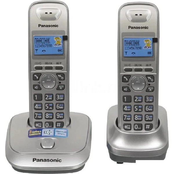Panasonic KX-TG2512RUN (платиновый/золотой) {Доп трубка в комплекте,АОН, Caller ID,спикерфон на трубке,полифония}
