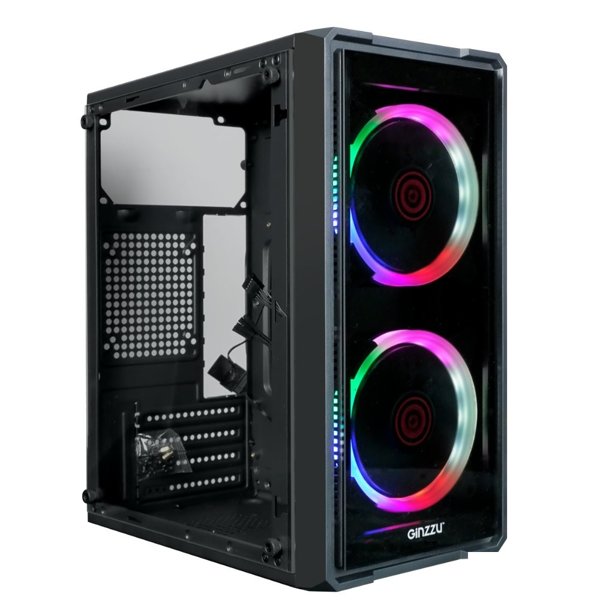 Корпус Ginzzu B177  2*USB 2.0,AU FAN 2*12 LED передняя и боковая панель стекло