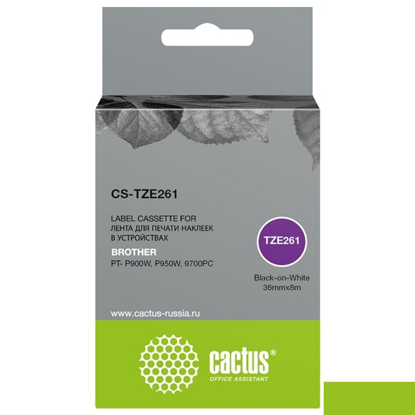 Картридж ленточный Cactus CS-TZE261 TZe-261 черный для Brother PT- P900W, P950W, 9700PC