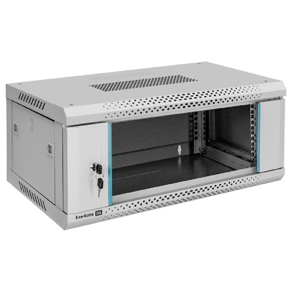 Exegate EX300251RUS Шкаф телекоммуникационный 19" настенный 4U ExeGate EC-WM-4U.450.G.GREY (19”, 4U, 600x450x280mm (ШхГхВ), передняя дверь закаленное стекло, съемные боковые панели, пыле- и влагозащит