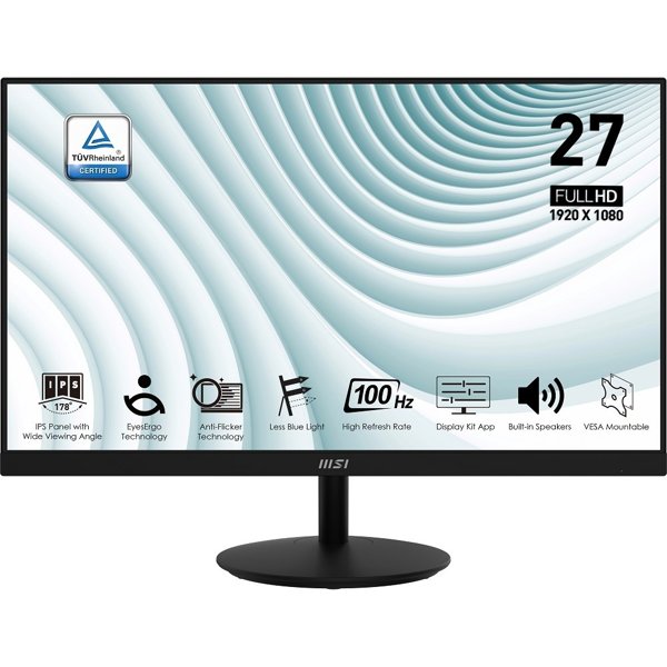 MSI PRO 27" MP271A {IPS 1920x1080 100Hz 1ms 1000:1 300cd 178/178 8bit(6bit+FRC) D-Sub HDMI1.4b DisplayPort1.2a 2x2W Tilt VESA}