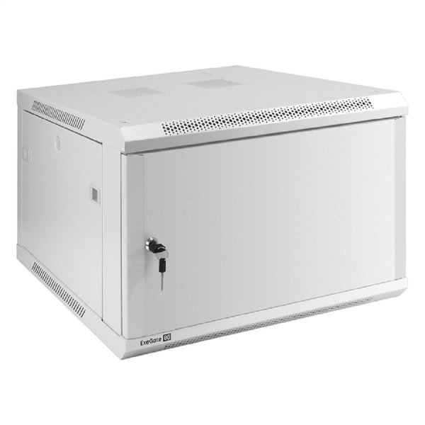 Exegate EX298612RUS Шкаф телекоммуникационный 19" настенный 6U ExeGate EC-WM-6U.600.M.GREY (19”, 6U, 600x600x370mm (ШхГхВ), передняя дверь металл, съемные боковые панели, пыле- и влагозащита IP23, све