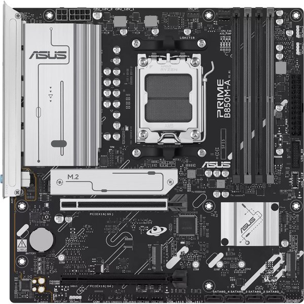 Материнская плата mATX ASUS PRIME B850M-A-CSM (AM5, AMD B850, 4*DDR5, 4*SATA, 3*M.2, 4*USB 3.2, 4*USB 2.0, 4*PCIe, 2*DP, HDMI)