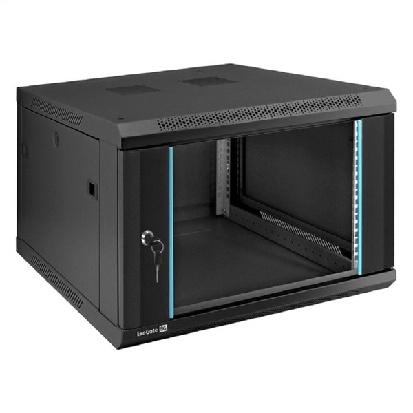 Exegate EX298606RUS Шкаф телекоммуникационный 19" настенный 6U ExeGate EC-WM-6U.600.G.BLACK (19”, 6U, 600x600x370mm (ШхГхВ), передняя дверь закаленное стекло, съемные боковые панели, пыле- и влагозащи