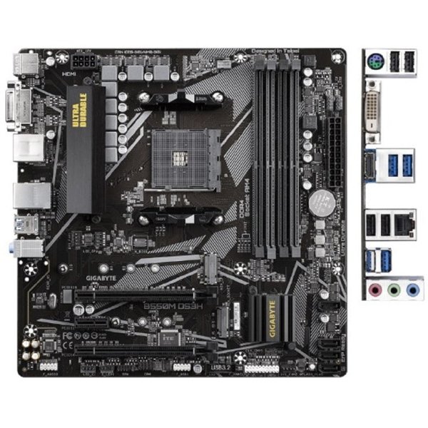 Gigabyte B550M DS3H RTL {Socket AM4, AMD B550, 4xDDR4-3200, DVI-D+HDMI, 2xPCI-Ex16, 1xPCI-Ex1, 4xSATA3(RAID 0/1/10), 2xM.2, 8 Ch Audio, GLan, (4+2)xUSB2.0, (4+2)xUSB3.2, 1xPS/2, mATX}