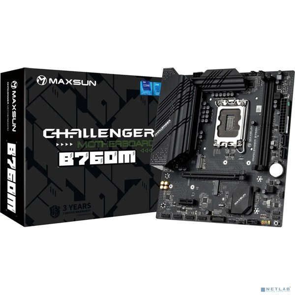 MAXSUN MS-Challenger B760M (Socket 1700, mATX, 2*DDR4, VGA/HDMI, 3*SATA3, 2*M.2, 1xPCI-E x16 /1xPCI-E x1, 2*USB 2.0, 4*USB 3.2 Gen1 , LAN 1*1G, RTL)