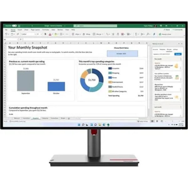 LCD Lenovo 27" P27h-30 ThinkVision черный {IPS 2560x1440 60Hz 6ms 16:9 1000:1 350cd 178/178 DVI HDMI DisplayPort HAS Pivot USB}