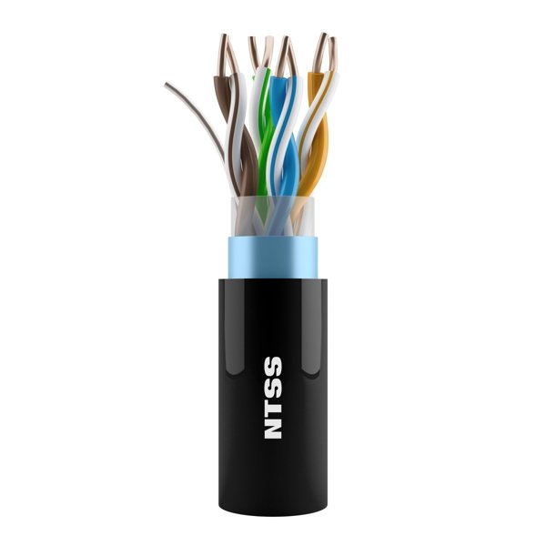 NTSS Кабель витая пара NTSS F/UTP 5e 4 пары одножильный 24AWG медь 305м внешний, внутренний малодымный безгалогенный компаунд (LSZH(Т) + UV) черный NTSS-OUT-FTP4-5e-LSZH(T)-BL
