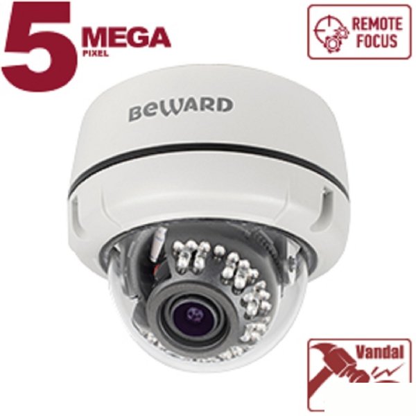 BEWARD B5350DVZ Купольная IP-камера 5Мп, 1/2.8'' КМОП SONY Starvis, объектив 2.7-13.5мм, ИК-подсветка до 25м, microSDXC (до 128 ГБ), IP66