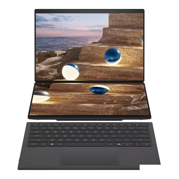 ASUS Zenbook Duo UX8407AA-SN197X [90NB16V1-M00900] Moher Gray 14" {3K  OLED TOUCH  Ultra X9 388H/LPDDR5X 32GB 2TB/Intel Arc Graphics /WIN11 PRO/Stylus+Sleeve}