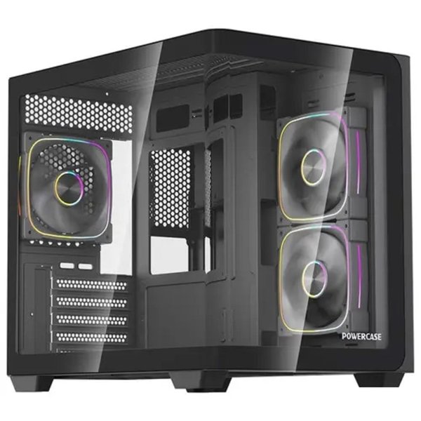 Powercase Корпус Vision Micro M5B, Curved Glass, Type-C, 3x 120mm ARGB PWM Fan, чёрный, mATX  (CVMM5B-A3)