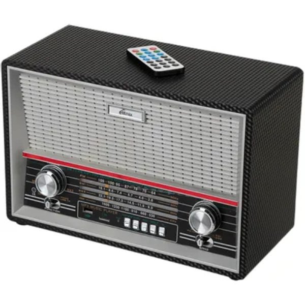 RITMIX RPR-102 CARBON {ФМ радиоприёмник 4-диапазонный (FM/AM/SW1/SW2), с разъемом для наушников, вход AUX, воспр с micro SD карт пам. или USB флэш носителей, д/у}