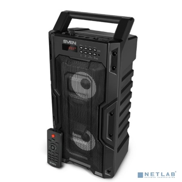 SVEN PS-435, черный, акустическая система 2.0, мощность 2x10 Вт (RMS), TWS, Bluetooth, FM, USB, microSD, LED-дисплей, ПДУ, встроенный аккумулятор