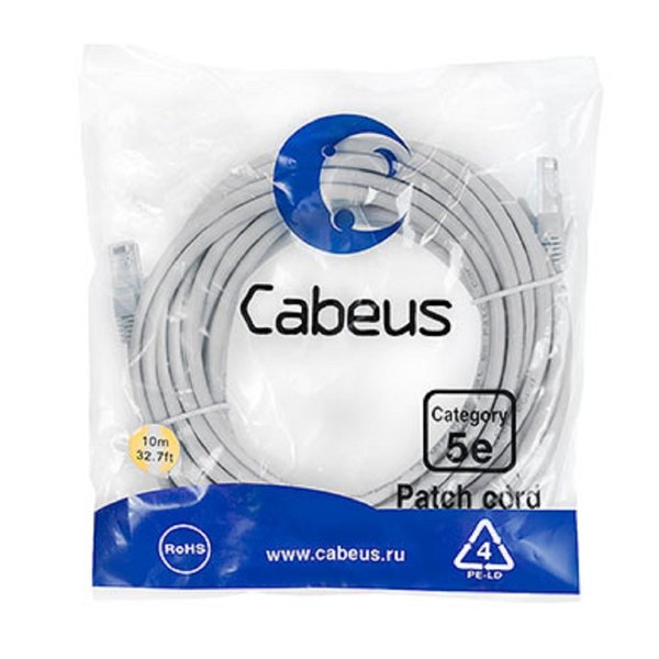 Cabeus PC-UTP-RJ45-Cat.5e-20m-LSZH Патч-корд U/UTP, категория 5е, 2xRJ45/8p8c, неэкранированный, серый, LSZH, 20м