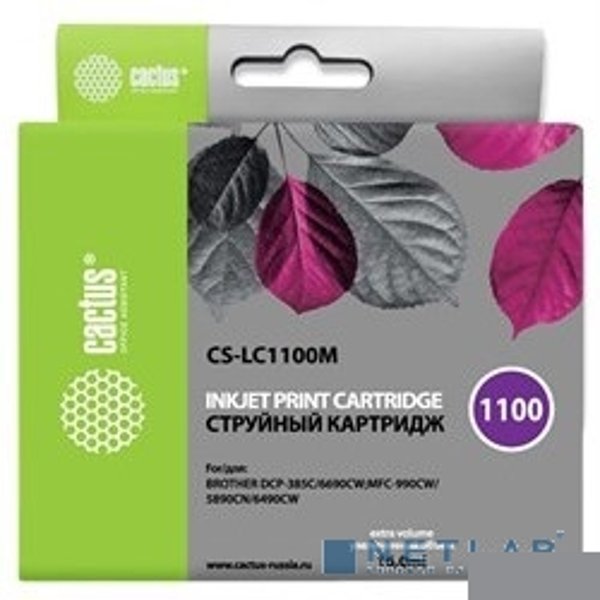 Картридж струйный Cactus CS-LC1100M пурпурный (16мл) для Brother DCP-385c/6690cw/MFC-990/5890/5895/6490