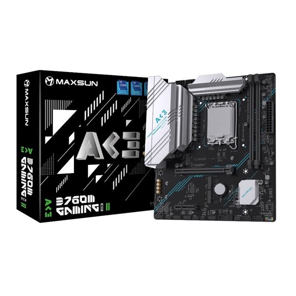 MAXSUN MS-B760M GAMING WIFI ACE 2 (Socket 1700, mATX, 2*DDR5, DP/2*HDMI, 2*SATA3, 3*M.2, 1xPCI-E x16 /1xPCI-E x4, 1*Type-C, 2*USB 2.0, 2*USB 3.2 , LAN 1*2.5G, Wi-Fi 6, ARGB, RTL)