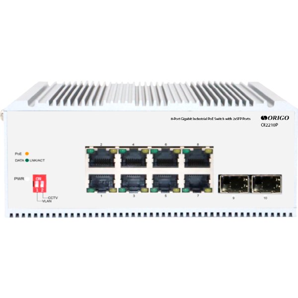 ORIGO OI2210P/185W/A1A Промышленный неуправляемый PoE-коммутатор 8x1000Base-T 802.3bt PoE, 2x1000Base-X SFP, PoE-бюджет 185 Вт
