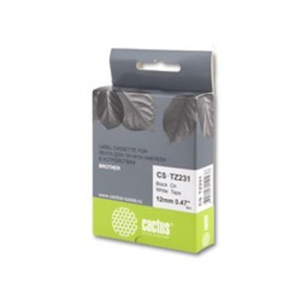 CACTUS TZ-231 Лента CACTUS (CS-TZ231) для печати наклеек в устройствах brother P-touch 1010/1280/1280VP/2700VP, черный на белом, 12мм х 8м