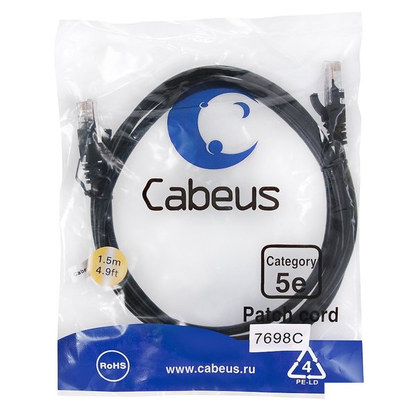Cabeus PC-UTP-RJ45-Cat.5e-1.5m-BK Патч-корд UTP, категория 5e, 1.5 м, неэкранированный, черный