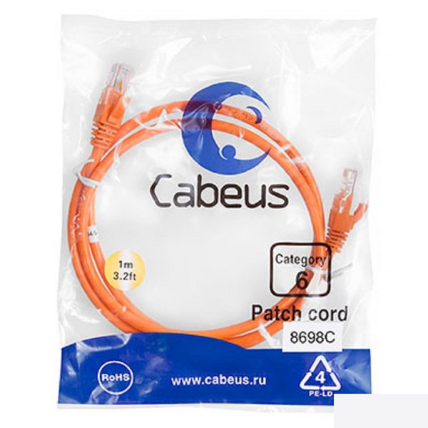 Cabeus PC-UTP-RJ45-Cat.6-1m-OR Патч-корд U/UTP, категория 6, 2xRJ45/8p8c, неэкранированный, оранжевый, PVC, 1м
