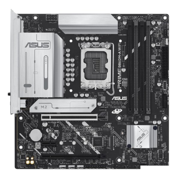 ASUS PRIME B860M-A WIFI (Socket 1851, mATX, 4xDDR5(256GB), DP/HDMI, 1xPCIe 5.0x16/1xPCIe 4.0x16/1xPCIe 4.0x1, 1xLAN(2.5GbE), Wi-Fi, BT, 4xSATA 6Gb/s, 2xM.2, 1xType-C, 3xUSB 3.2, 4xUSB 2.0)