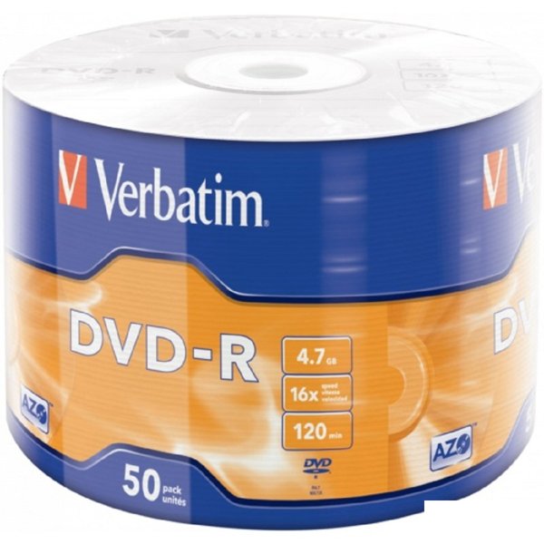 Verbatim Диски DVD-R Verbatim 16-x 4.7Gb (50 шт)/Shrink/50 Azo (43788)