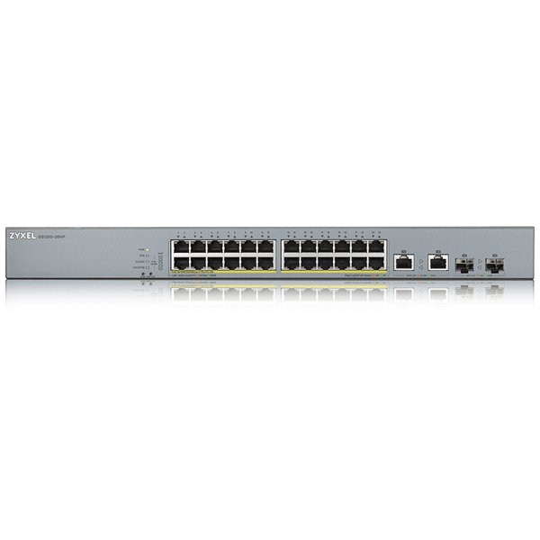 ZYXEL GS1350-26HP-EU0101F L2 коммутатор PoE+ для IP-видеокамер 24xGE PoE+, 2xCombo (SFP/RJ-45), бюджет PoE 375 Вт, дальность передачи питания до 250 м, автоперезагрузка PoE-портов
