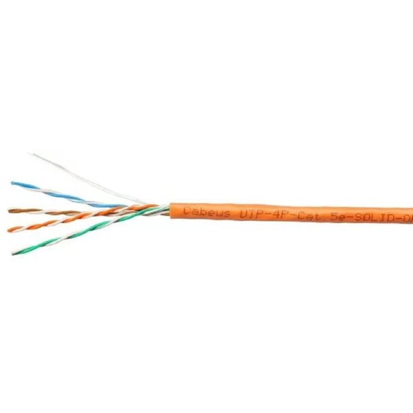 Cabeus UTP-4P-Cat.5e-SOLID-OR Кабель витая пара UTP (U/UTP), категория 5e, 4 пары (24 AWG), одножильный, PVC нг(А)-LS, оранжевый (305 м)