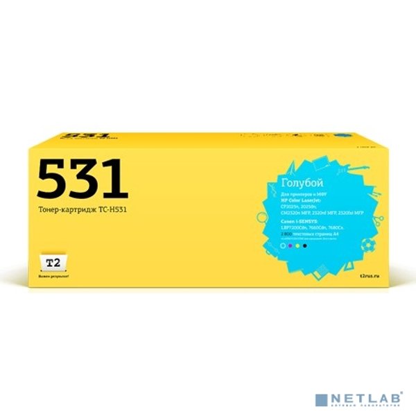 T2 CC531A Картридж (TC-H531) для CP2025n/CP2025dn/CM2320n MFP/CM2320nf MFP, голубой,с чипом