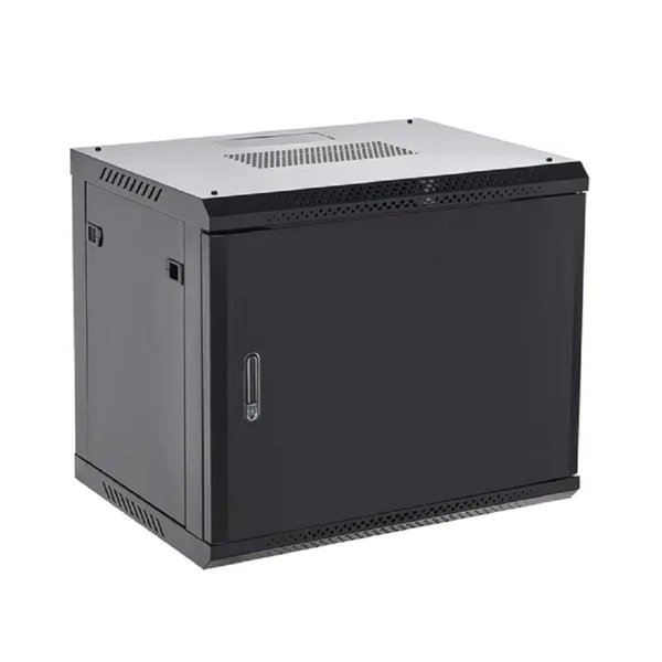 Rexant (04-1266-122) Настенный телекоммуникационный шкаф 19" 12U 600?600мм, дверь металл, с задней стенкой, разборный, черный (RAL 9005)