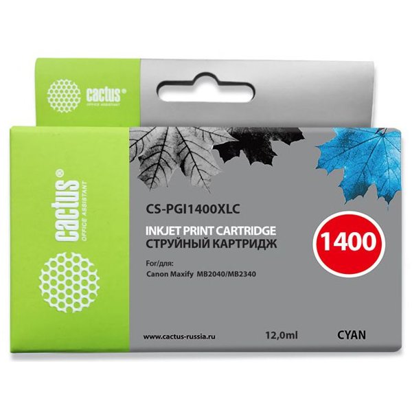CACTUS PGI-1400XL C Картридж струйный для Canon MB2050/MB2350/MB2040/MB2340, голубой (12мл)