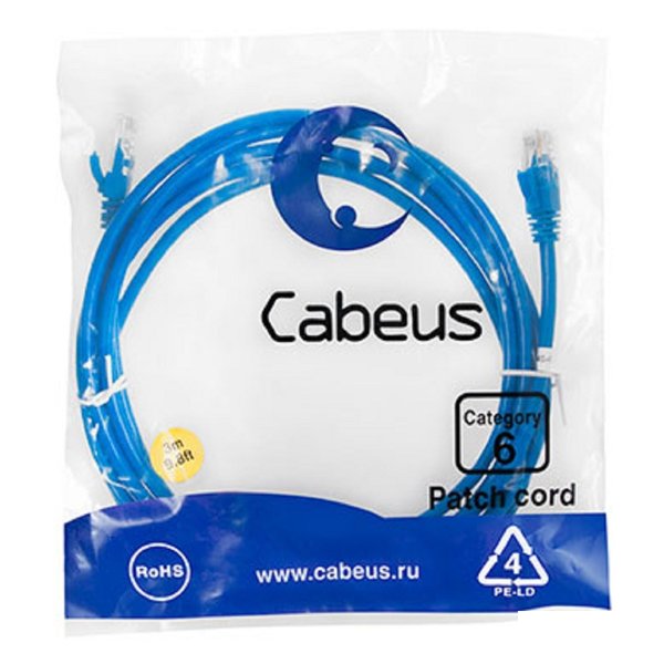 Cabeus PC-UTP-RJ45-Cat.6-3m-BL Патч-корд U/UTP, категория 6, 2xRJ45/8p8c, неэкранированный, синий, PVC, 3м