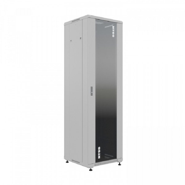 NTSS Шкаф напольный универсальный серверный NTSS R 32U 600х600мм, 4 профиля 19, двери стекло и сплошная металл, боковые стенки съемные, регулируемые опоры, разобранный, серый RAL 7035 NTSS-R32U6060GS