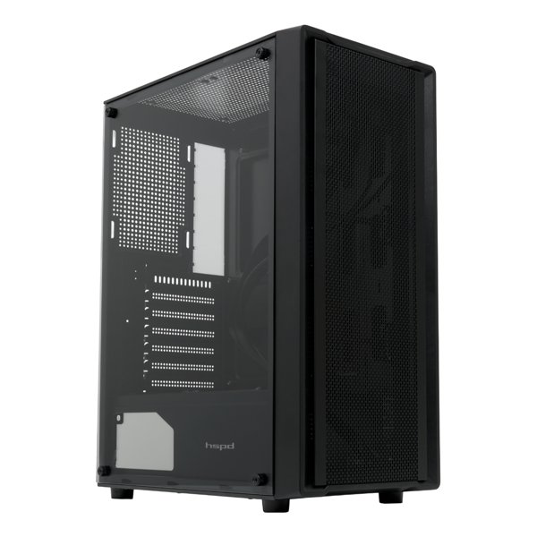 Case HSPD M530, Mesh Mid Tower, Black, TG, 0.4 SPCC, no fans ATX, mATX, mITX 155/290/200mm 2x2.5", 2x3.5", 7xPCI 1xUSB-A 3.0, 2xUSB-A 1.0 335x193x445mm