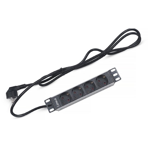 Cabeus PDU-4P-2EU Блок евророзеток для 10" шкафов, горизонтальный, 4 розетки, 16 A, без выключателя, алюминиевый корпус, шнур 2 м, вилка немецкий стандарт