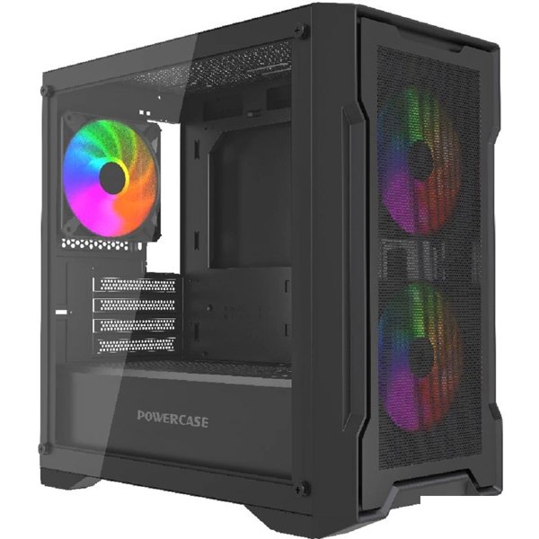 Powercase Корпус Mistral Micro X3B ARGB, Tempered Glass, 3x 120mm ARGB PWM Fan, чёрный, mATX (CMMXB-A3)
