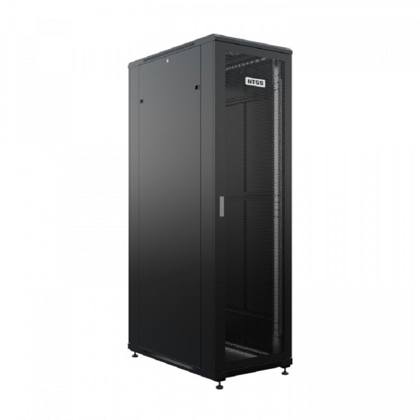 NTSS Шкаф напольный универсальный серверный NTSS R 42U 600х1000мм, 4 профиля 19, двери перфорированная и перфорированная двухстворчатая, боковые стенки съемные, регулируемые опоры, разобранный, черный