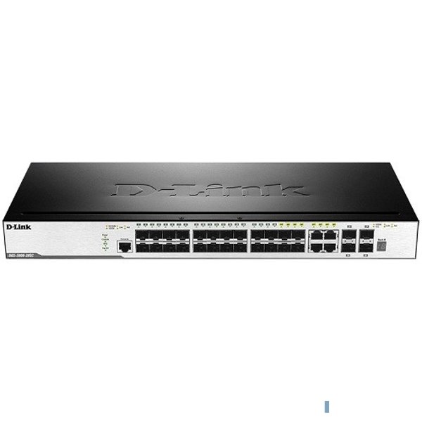 D-Link DGS-3000-28SC/UPS/A1A Управляемый стекируемый коммутатор 2 уровня с 20 портами 100/1000Base-X SFP, 4 комбо-портами 100/1000Base-T/SFP, 4 портами 10GBase-X SFP+, функцией ИБП