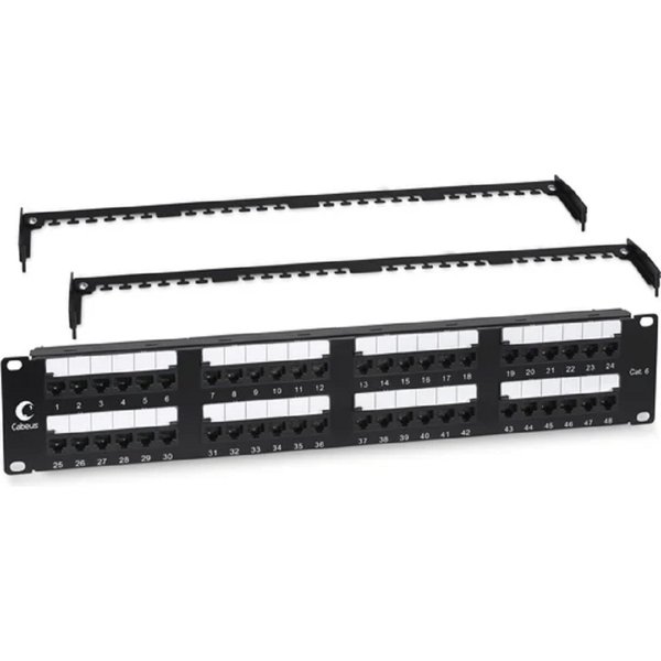 Cabeus PL2-48-Cat.6-Dual IDC Патч-панель 19" (2U), 48 портов RJ-45, категория 6, Dual IDC, с задним кабельным организатором