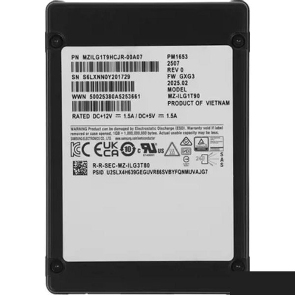 Samsung SSD 1920Gb PM1653, 2.5" 15mm, SAS 24Gb/s, 3D TLC, MZILG1T9HCJR-00A07