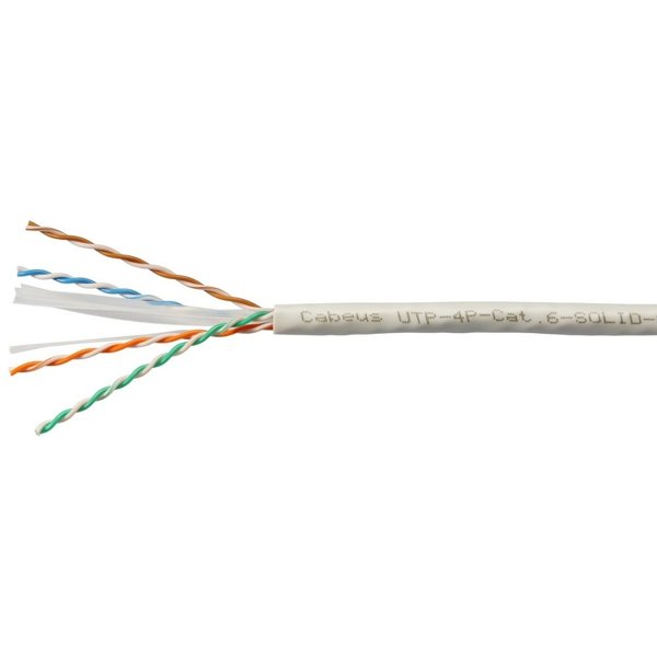 Cabeus UTP-4P-Cat.6-SOLID-LSZH-GY Кабель витая пара UTP (U/UTP), категория 6, 4 пары (23 AWG), одножильный, LSZH нг(А)-HF, серый (305 м)
