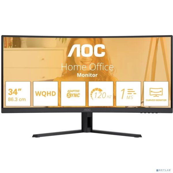 LCD AOC 34" CU34B3E {Curved 21:9 3440x1440 120Hz 1/4ms 300cd HDMI DisplayPort Tilt HDR10 Internal Vesa}