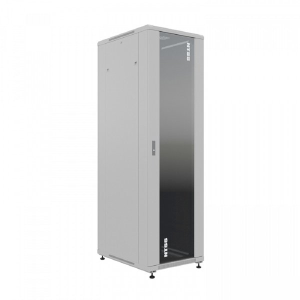NTSS Шкаф напольный универсальный серверный NTSS R 32U 600х800мм, 4 профиля 19, двери стекло и сплошная металл, боковые стенки съемные, регулируемые опоры, разобранный, серый RAL 7035 NTSS-R32U6080GS