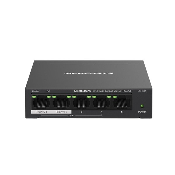 Mercusys MS105GP Настольный коммутатор с 5 гигабитными портами (4 порта PoE+)
