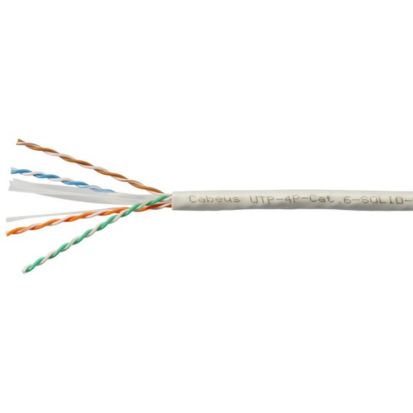 Cabeus UTP-4P-Cat.6-SOLID-LSZH-WH Кабель витая пара UTP (U/UTP), категория 6, 4 пары (23 AWG), одножильный, LSZH нг(А)-HF, белый (100 м)