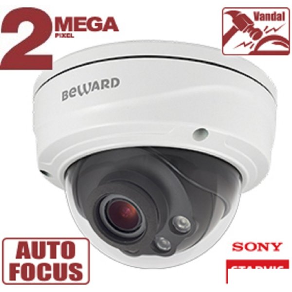 BEWARD SV2010DVZ Купольная IP-камера 2 Мп, 1/2.8'' КМОП Sony Starvis, 2xWDR до 120 дБ, 3 потока H.265/Н.264 HP/MP/BP, MJPEG, 30к/с, 1920x1080, моторизованный объектив 2.8-11мм